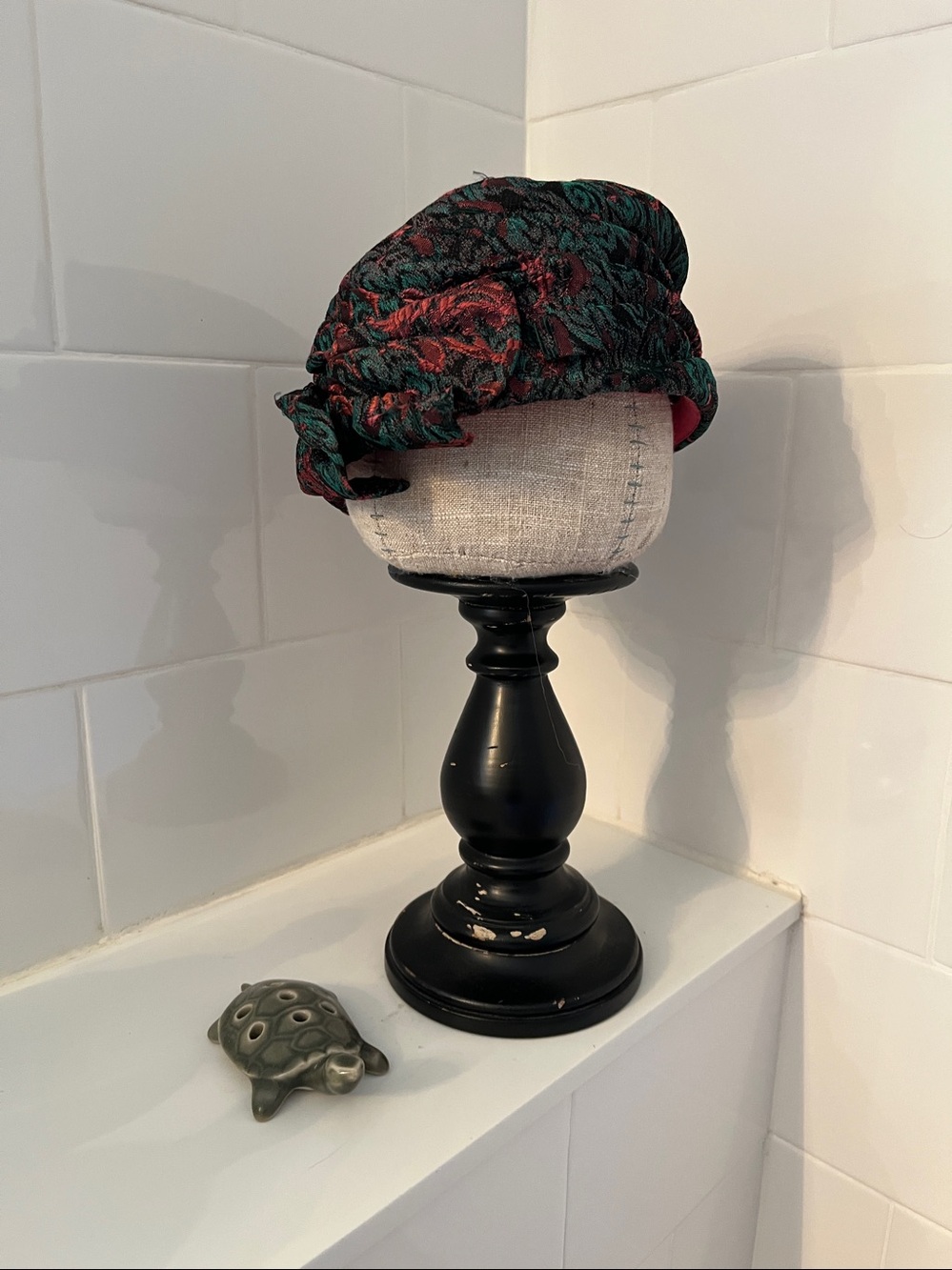 1950s Pink Black and Greenish Blue Pillbox Hat